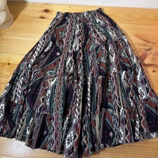 Vtg Western Tiered Maxi Skirt Full Aztec Print Sz M Southwestern Tribal 90s