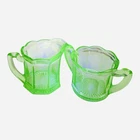 VTG Uranium Green Depression Glass Creamer and Sugar Set Glows Scalloped Edge