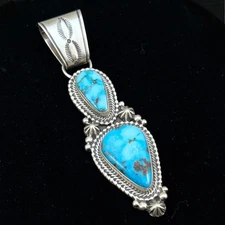 Blue Kingman Waterweb Turquoise Pendant 6 Navajo Sterling Silver Tom Lewis