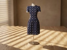 Oscar de la Renta blue and metalic offwhite