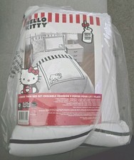 Juego de edredón doble Hello Kitty Sanrio 5 piezas con sábanas y funda de almohada y blanco falso