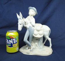 Large Valencia Miquel Requena S. A. Ceramic Figurine Boy & Donkey Made in Spain