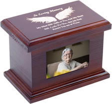 5.5 Inch Small Wooden Memorial Urn with Photo Frame, Keepsake Urn Box for Human/