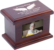 5.5 Inch Small Wooden Memorial Urn with Photo Frame, Keepsake Urn Box for Human/