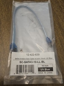 New SATA-III 6Gb/s Cable Male to Male 10 inch UV Blue Latch SC-SATA3-10-LL-BL