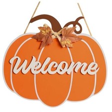 Hanging Wooden Pumpkin Decor - Welcome Sign for Home