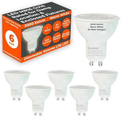 GoodBulb GBLEDMR16GU7W30K-96 LED MR16 GU10 Bulb 7W 3000K 500 Lumens Dimmable