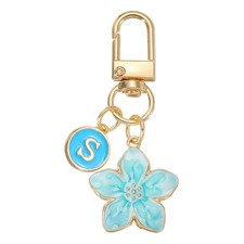 Cute Flower Keychain, Letter-S Initial Keychain Charm for Women, Blue