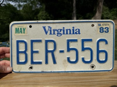 Vintage May 1983 Virginia Authentic License Plate BER-556