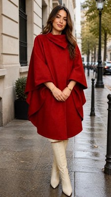 Vintage Wool Red Cape Coat Womens
