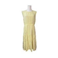 Everlane tiered 100% Linen midi dress Light Yellow Summer Sz 10