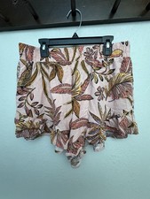 Wild Fable Women s Ruffle Hem Tropical Leaf Shorts Pink Linen Blend Size M