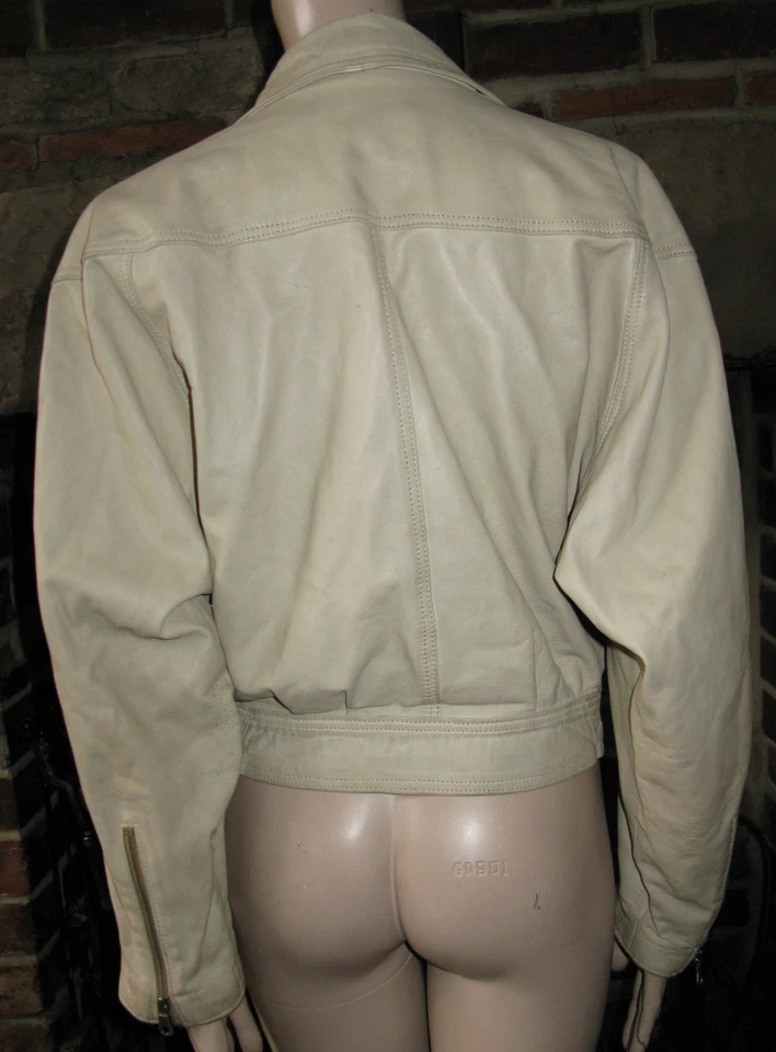 ANNA BIAGINI Designer Italy Beige Cream Biker Classic Soft Leather Jacket Large - Image 4 of 4