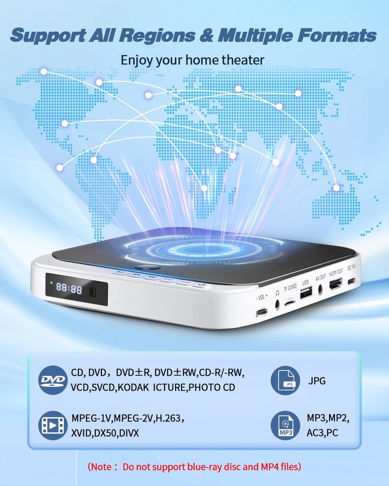 HDMI DVD Players for TV, 1080P HD Mini Small DVD Player with All Region Free, C - Image 4 of 4