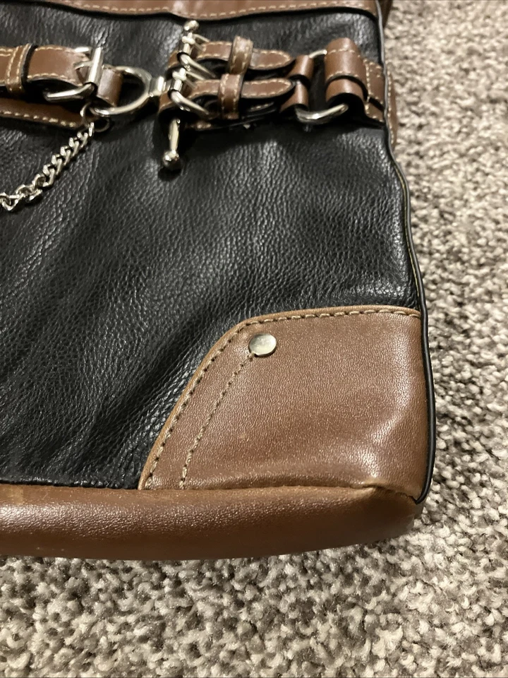 Bandolera Bolso de Hombro Cartera CHAPS por Ralph Lauren Horsebit Negro Marrón Foto 4 de 4