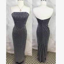 Vtg 90s Y2K Gunne Sax Jessica McClintock Dress Gown sz XS Strapless Silver Maxi