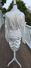 SHEIN White Satin Long Sleeve Rouched Back Bodycon Dress L New