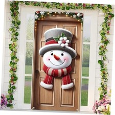Christmas Snowman Door Banner Holiday Front Door Decoration With Hat And Scarf