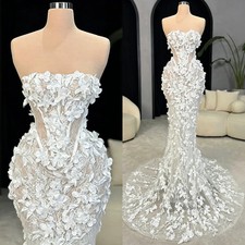 Sexy Mermaid Wedding Dresses Off Shoulder Sleeveless Lace 3D Flowers Bridal Gown