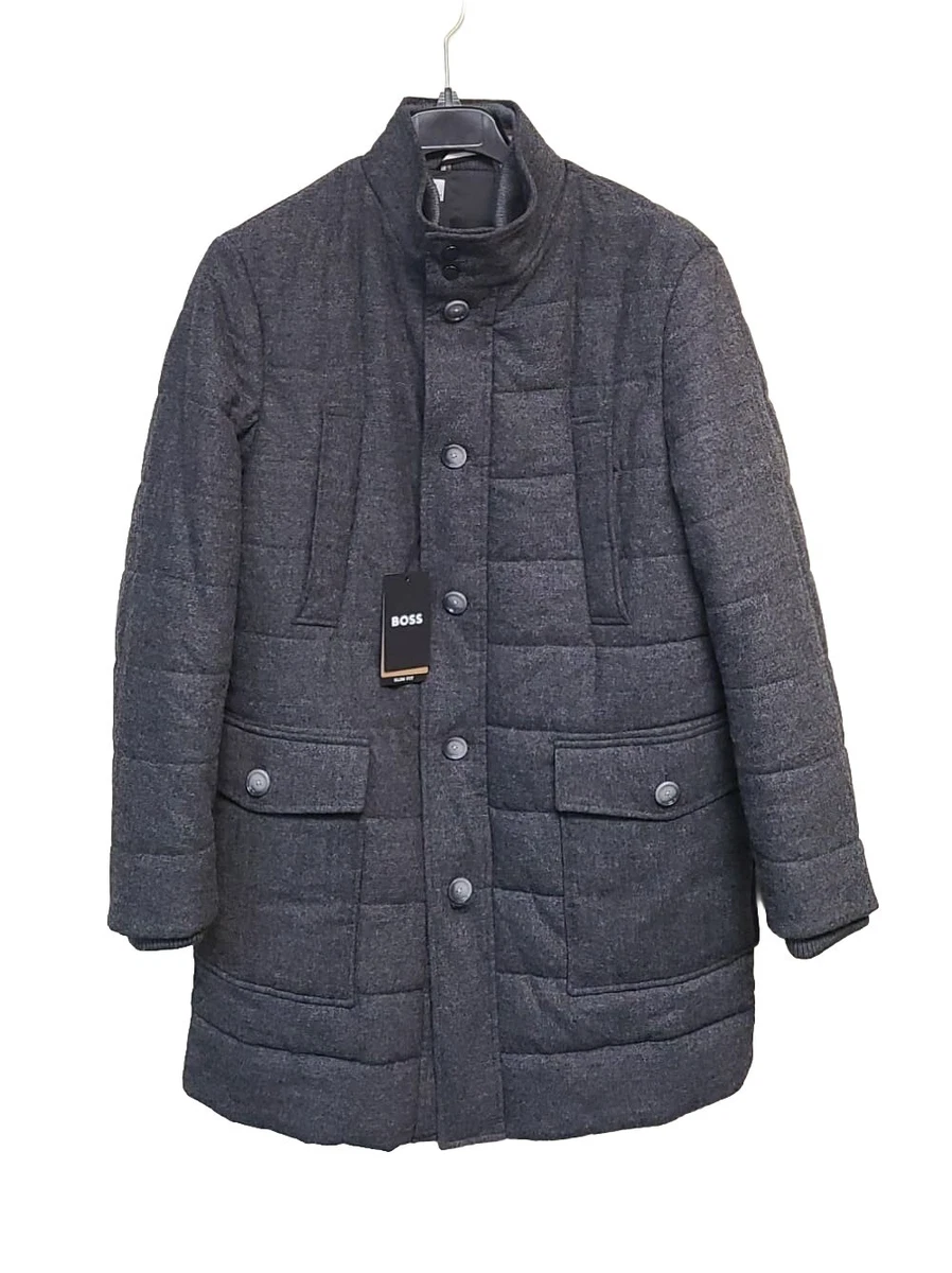 BOSS Quilted Wool Blend Coat with Zip Up Inner in Gray Size 38R