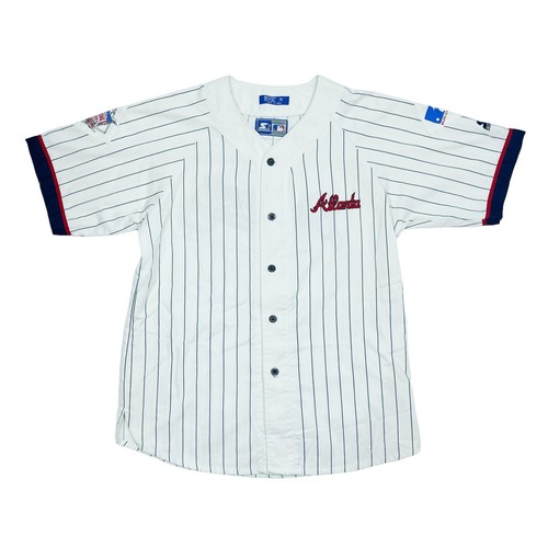 Vtg Rare Atlanta Braves Starter Big Logo Pinstriped Baseball Jersey Men’s Medium - Picture 3 of 7
