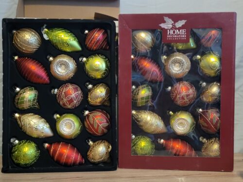 Vintage glass ornaments red green gold set of 30 LARGE