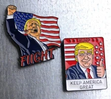 TRUMP "FIGHT" & "KEEP AMERICA GREAT", N52 Neodymium Magnet 2pc SET w/ Gift Bag