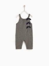 Zara Baby Girls Plaid Jumpsuit With Bows Navy Blue Sz 2-3 NWT