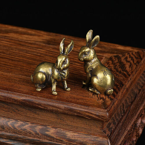 1 Pair Brass Rabbit Statue Ornaments Bunnies Decorative House Animal Statues* - Picture 1 of 4