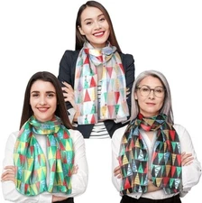 CBC Crown 3pc Silk Feeling Christmas Tree Christmas Scarf 13"x60" Made in Korea