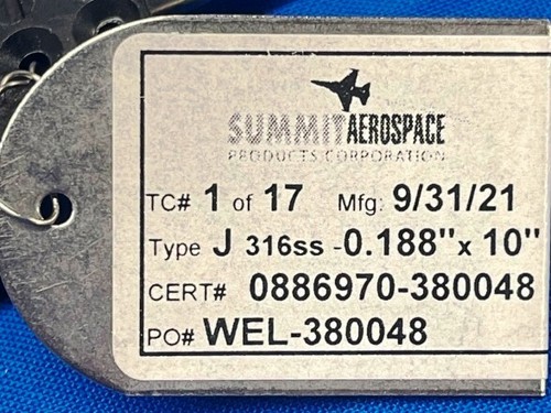 SUMMIT AEROSPACE THERMOCOUPLE TYPE J 10" X 0.188" 316SS - Picture 3 of 6