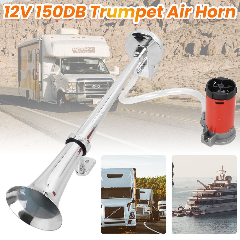 4 Trumpet Air Horn 120PSI Air Compressor 9ft Hose 12V 150dB Train Kit Truck Boat - Foto 2