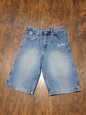Phat Farms Boys Faded Blue Denim Jeans Shorts Size 16 - Embroidered Rare