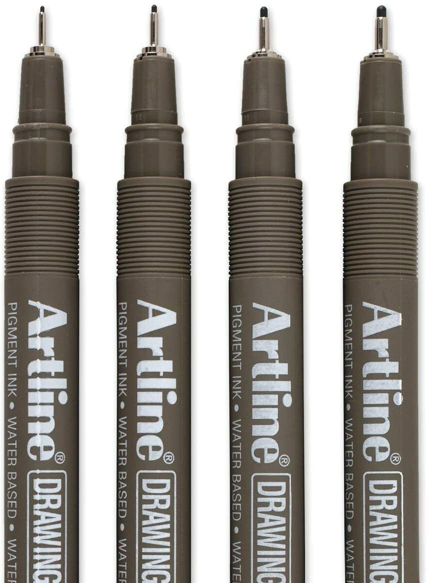Artline Set 6 Penne A Punta Fine Da Disegno, 0.1-0.8 Mm, Inchiostro Pigmentato Resistente All'Acqua