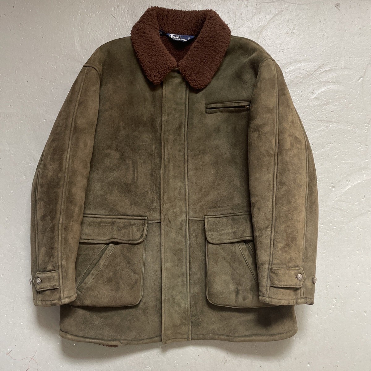 Vintage Polo Ralph Lauren Suede Sheep Shearling Bomber Car
