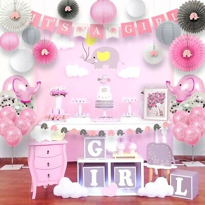 253 Piece Pink Elephant Baby Shower Decorations for Girl Full Kit