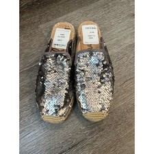 Sam Edelman Kerry Slip On Espadrille Flats Pewter Sequins. NWOB SZ 6.5M