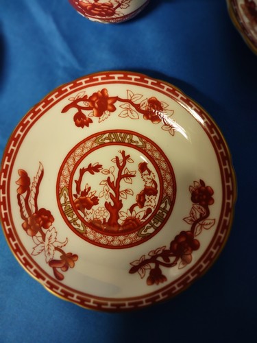 Vtg. Demitasse Cup & Saucer Bone China Crown Staffordshire England Maroon, White - Picture 7 of 9