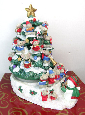 RARE Vtg San Francisco Music Box Rotating Christmas Tree Mice Mouse O Tannenbaum