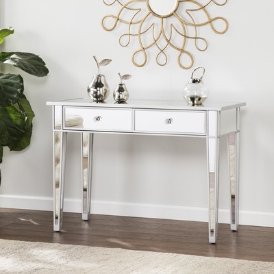 Console Table Shimmering Mirror Silver 2 Drawer Storage Indoor