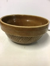 Brown USA Crock Bowl, Dough Bowl, Primitive Style Pottery Farmhouse Kitchen