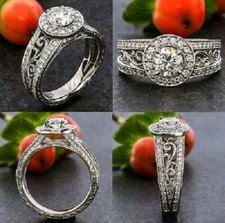 Vintage 1.10Ct Round Cut CZ Halo Engagement Wedding Ring In 925 Sterling Silver