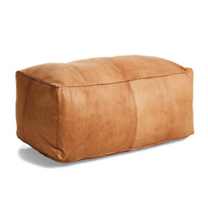 Large Leather Pouf Ottoman Moroccan, Large Leather Pouf
