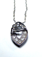 VINTAGE - Sterling Silver Mother  Child Heart Pendant w/ 20" Sterling Chain