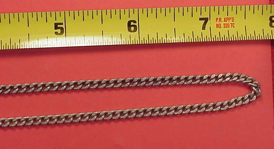 Vintage Antique Silver PLated Fine Curb Link Mans Pocket  Watch Chain 14  inch  - Image 3 of 4