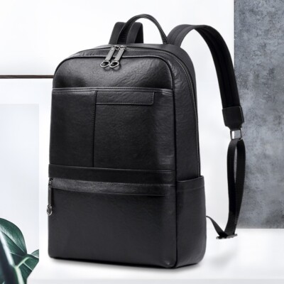 Men's Leather Backpack Simple Multifunctional Leisure Backpack Computer Backpack