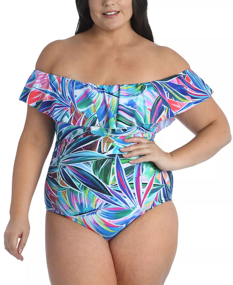 La Blanca Multicolor Plus Palm Off The Shoulder One Piece Swimsuit