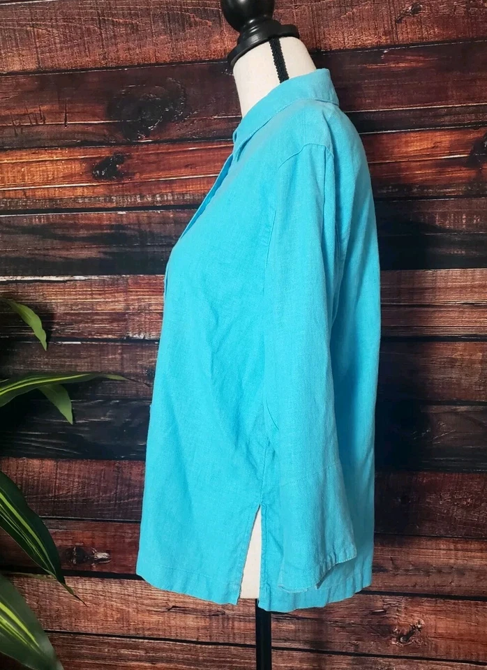 Белая рубашка-олень размер маленький женский топ на пуговицах льняная смесь Neptune синий - Изображение 4 из 4