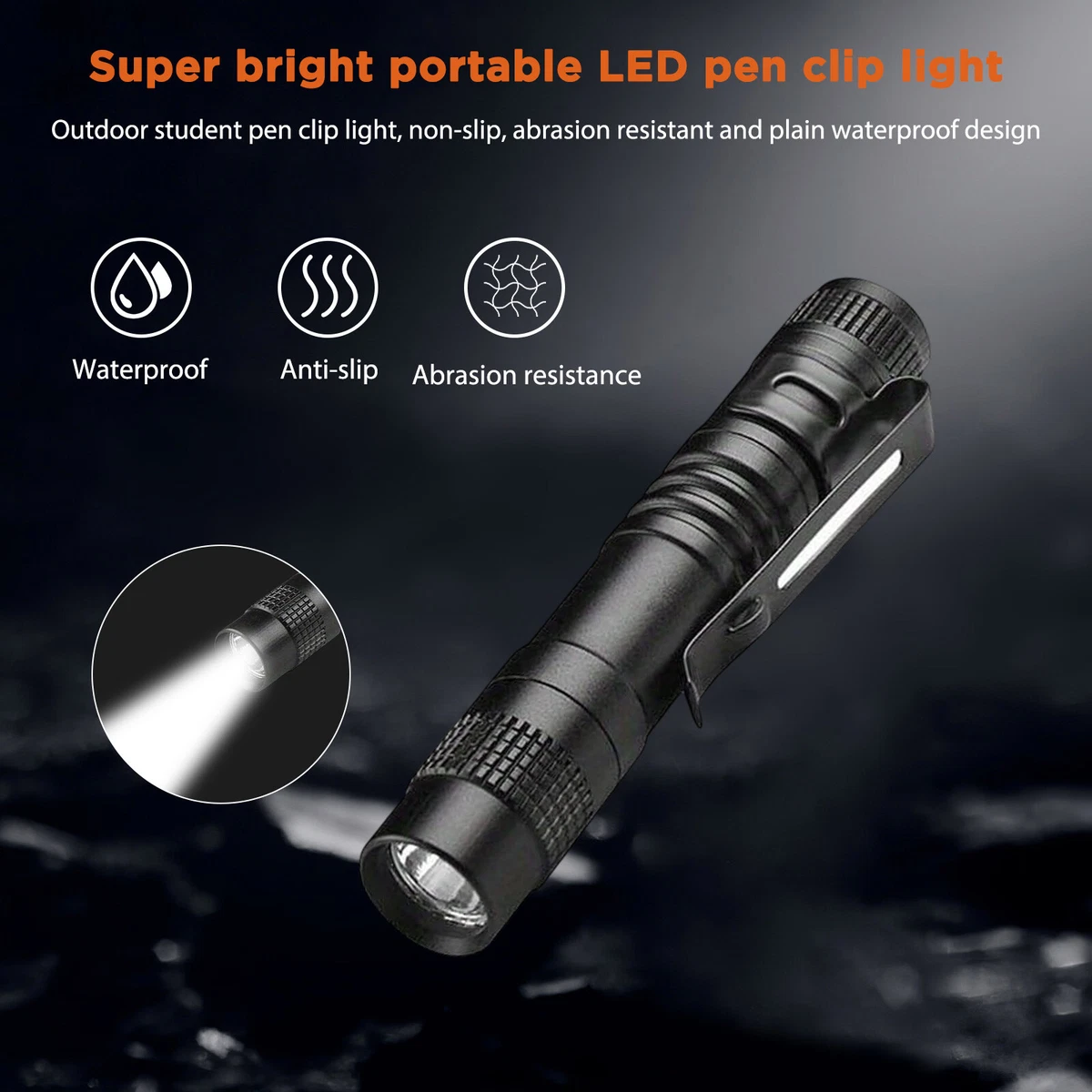 Mini Flashlight with Pen Clip LED Torch Light Battery Powered