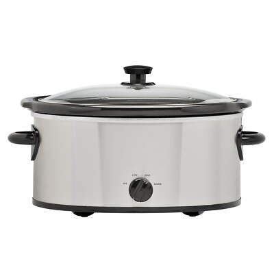 Mainstays 6 Quart Oval Slow Cooker, Stainless Steel Finish, Glass Lid, Max 210ºF